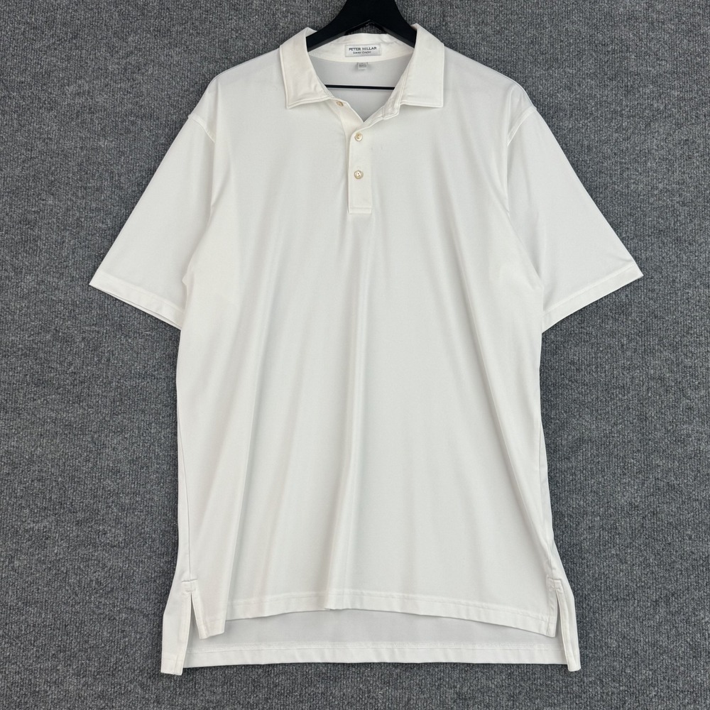 Peter Millar Performance Polo Shirt Mens L White Summer Comfort Short Sleeve